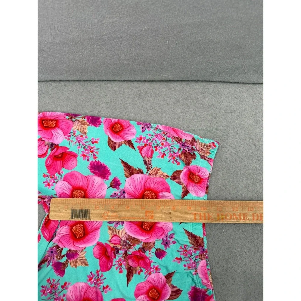 Posh Peanut Girls Pajama Leggings 10Y-12Y Turquoise Pink Hibiscus Pj Bottoms